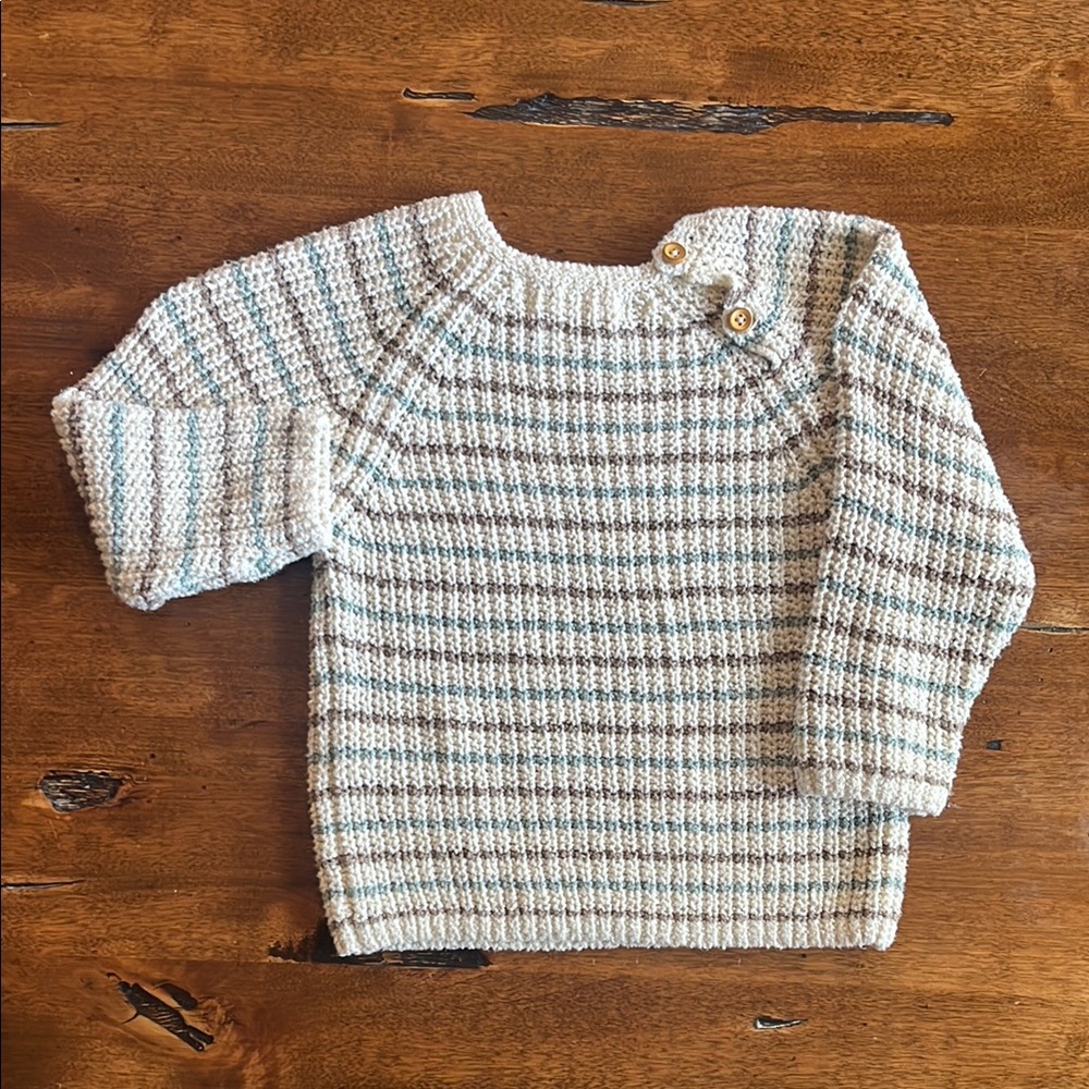 Striped Knit Sweater with Button Detail
